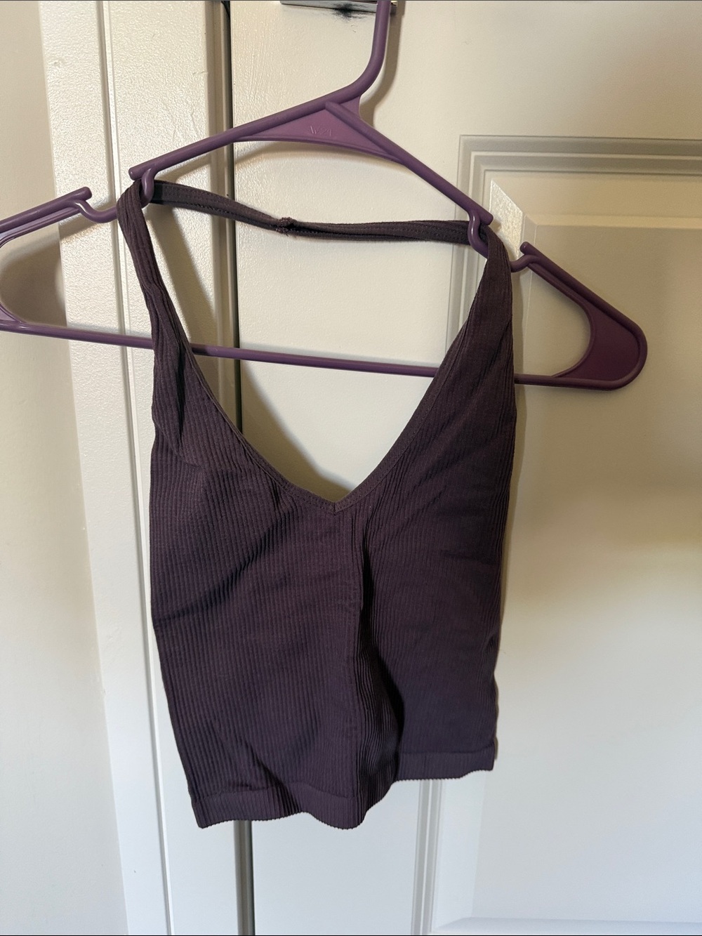 Urban Outfitters Ribbed V-Neck Cropped Tank in Plum